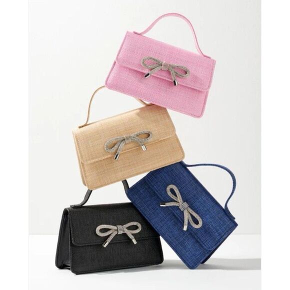 SHIRALEAH BOWIE STRAW MINI BAG in Pink / NWT - Picture 1 of 6